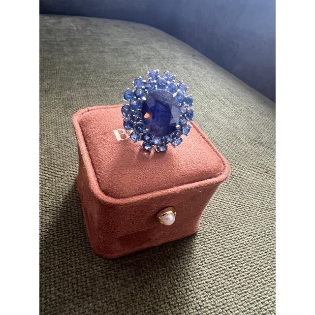 Blue Bochic "Orient" Natural Blue MUlti Sapphire Set In 18K White Gold & Silver For Sale - Image 8 of 18