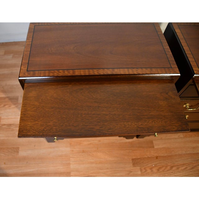 1930s Pair English Regency Mahogany Banded Satinwood Chest of Drawers Commodes For Sale - Image 11 of 18