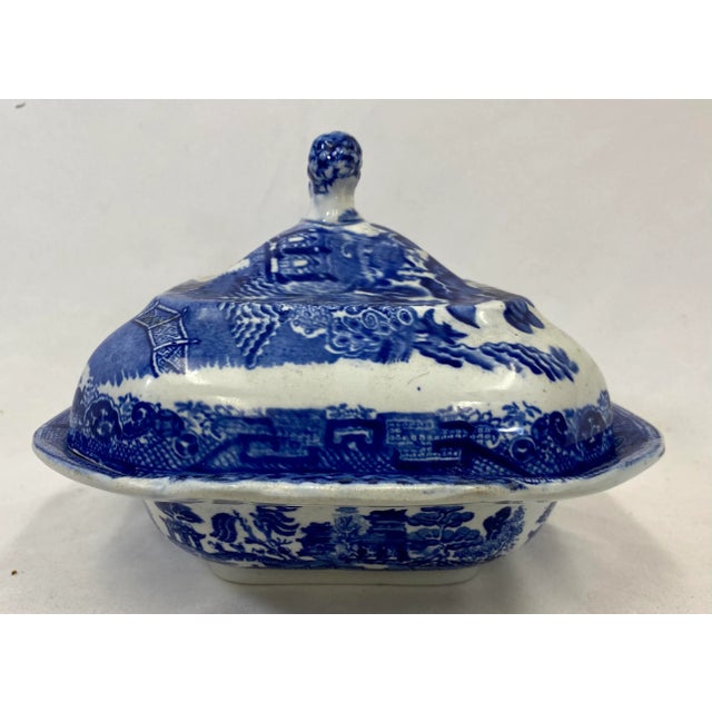 English Antique Covered Blue Willow Tureen /Serving Bowl From England - Circa 1900 For Sale - Image 3 of 13