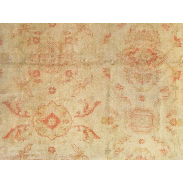 Antique Oushak Carpet, Oriental Rug, Handmade Ivory, Muted Shrimp, Soft Coral For Sale - Image 11 of 14