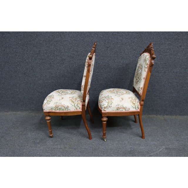 Pair of Victorian Walnut Upholstered Side Chairs, Circa 1880 For Sale - Image 16 of 18