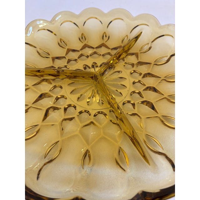 Amber Vintage Amber Glass Divided Serving Dish With Scalloped Edge For Sale - Image 8 of 8