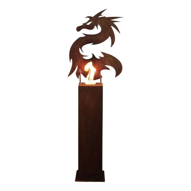 Steel Column and Garden Torch Dragon by Stefan Traloc For Sale