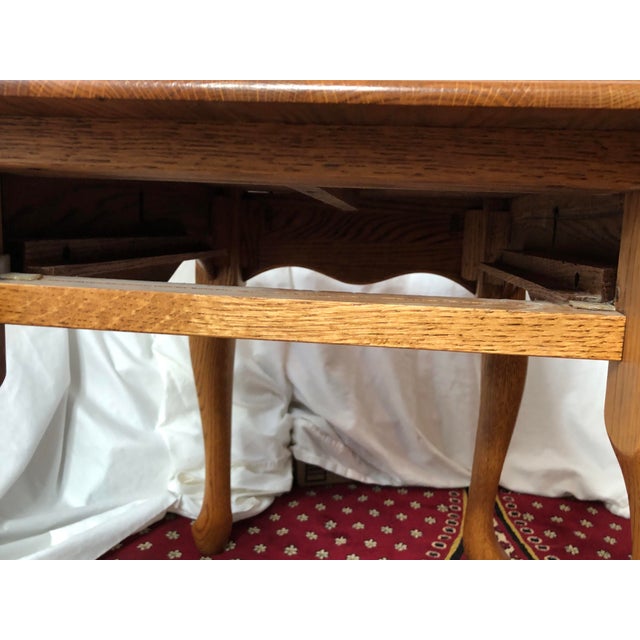 Vintage Colonial Revival Solid Oak End Table With Queen Anne Legs For Sale - Image 11 of 12