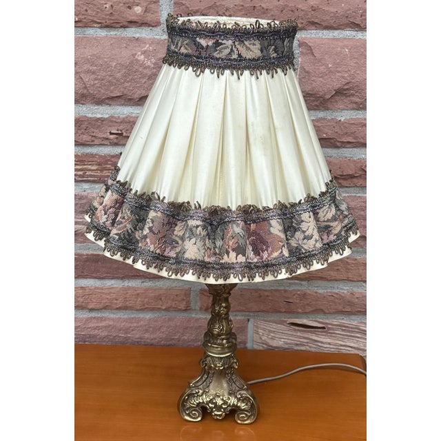 Empire Brass Table Lamp with Fabric Shade, 1960s For Sale - Image 9 of 9