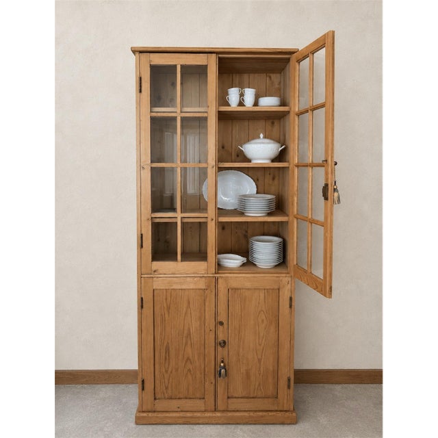 Brown Wooden Glass Cabinet For Sale - Image 8 of 8