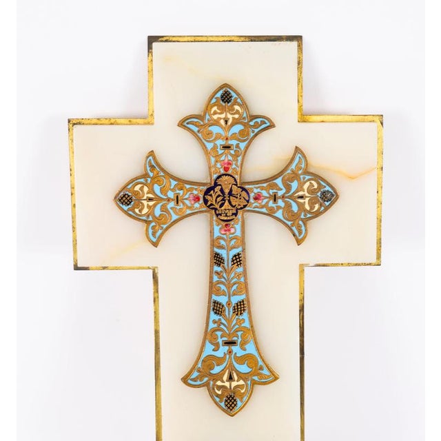 Antique French Alabaster Champleve Enamel Holy Water Font Stoop, 1800s For Sale - Image 10 of 18