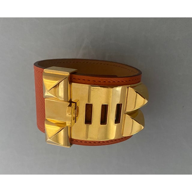 Hermes Collier de Chien Bracelet with gold plated pyramid studs. Size small but can be expanded using the lockable latch....