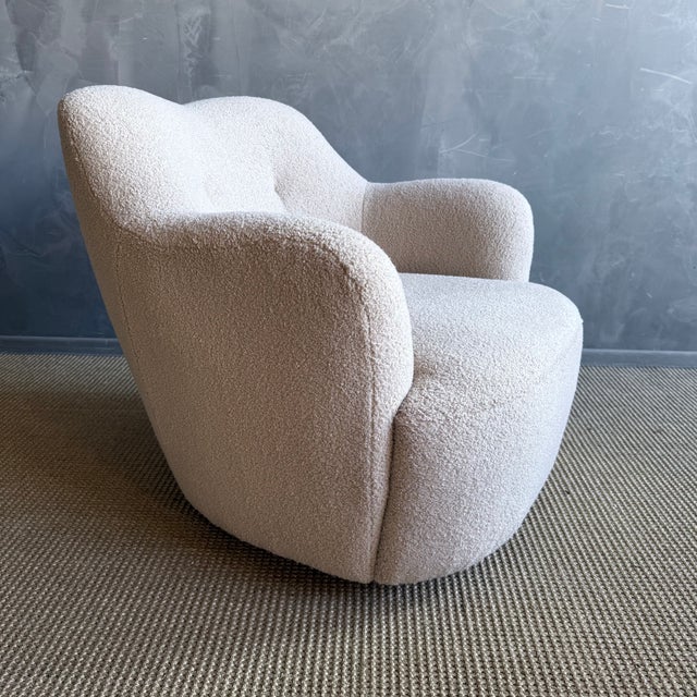 Mid-Century Modern Mid Century Style Swivel Chair in a Plush Teddy Fabric For Sale - Image 3 of 10