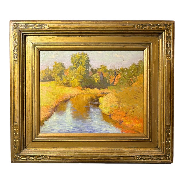 Early 20th Century Charles H. Richert Impressionist New England River Landscape Oil Painting, Framed For Sale