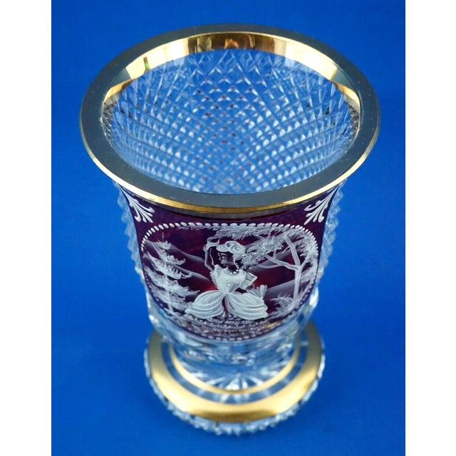 Blue Cut Crystal Goblet Vase with Glass Paste Lady attributed to Val Saint Lambert, Belgium, 19th Century For Sale - Image 8 of 18