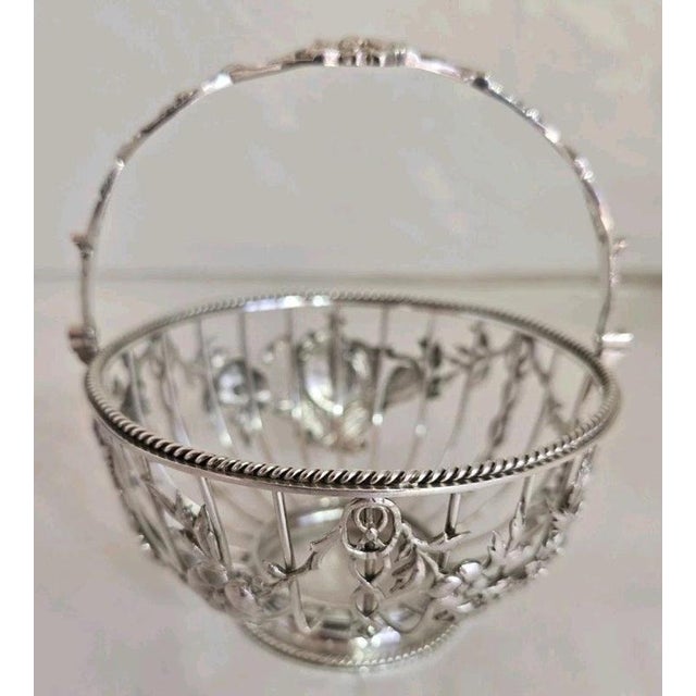 George V Sterling Silver Swing Handle Basket with Blue Glass Liner, 1912 For Sale - Image 14 of 18