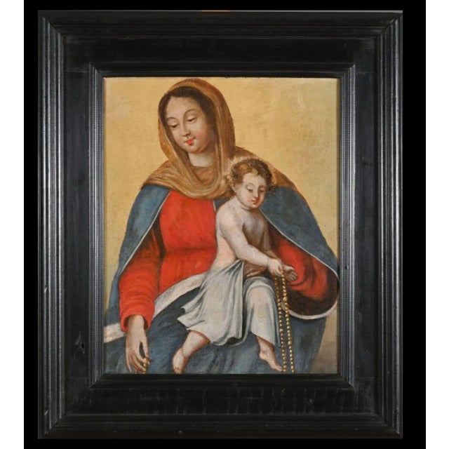 French School Artist, Virgin of the Rosary and Child, 17th Century, Oil on Canvas For Sale - Image 5 of 6