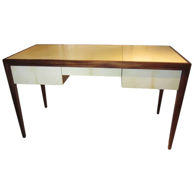 A Bespoke Parchment and Mahogany Writing Desk For Sale