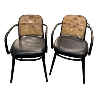 A Pair of Rare Vintage Black and Tan Bentwood Thonet Chairs by Josef Hoffman for Ligna, Circa 1970s For Sale
