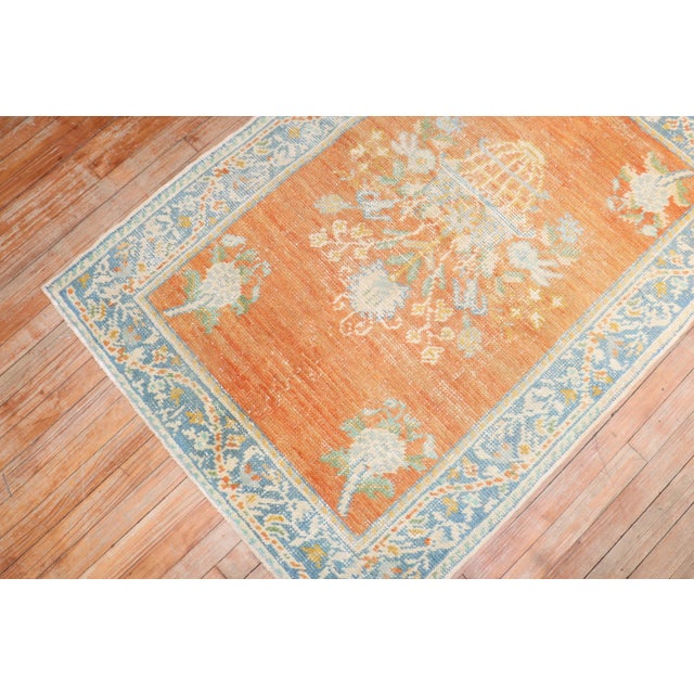 Early 20th Century Antique Zabihi Collection Oushak Orange Floral Scatter Rug - 3'7" x 4'10" For Sale - Image 5 of 8