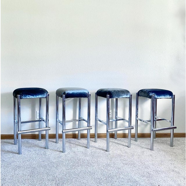 Modernist Minimalist Cal-Style Chrome Bar Stools/Counter Stools (1978 ...