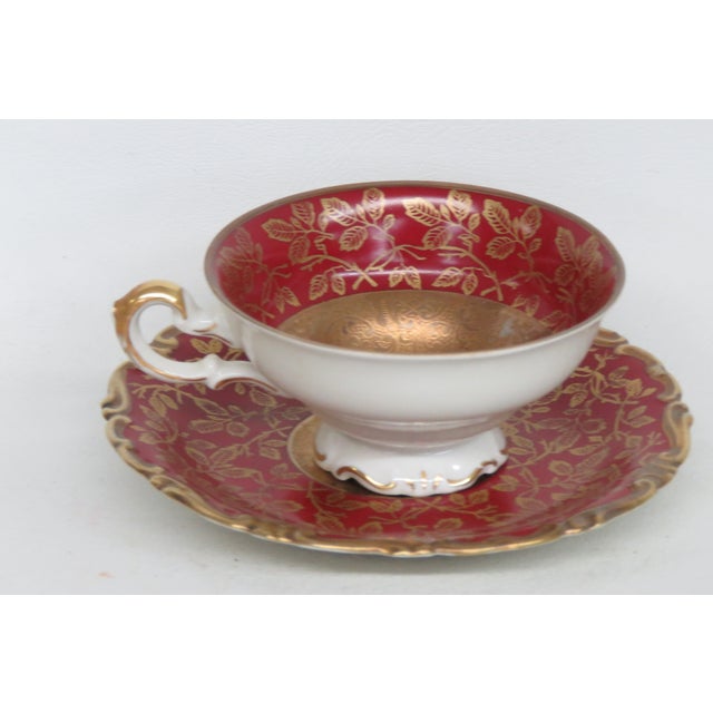 Alka Kunst Kronach Bavaria Germany Burgundy Gold Tea Cup Saucer Set 4611b For Sale - Image 4 of 11