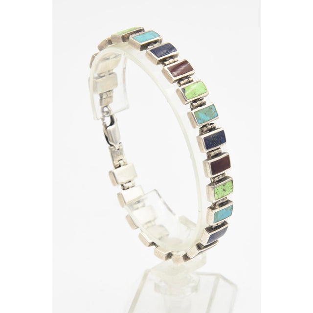 Multicolored Gemstone and Sterling Silver Link Bracelet For Sale - Image 14 of 14
