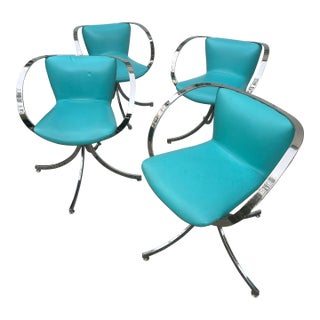 1970s Collection of Blue Leather and Chrome Chairs For Sale