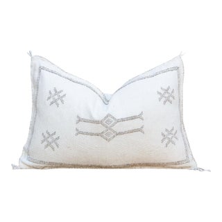 Frost Star White Lumbar Moroccan Silk Pillow For Sale