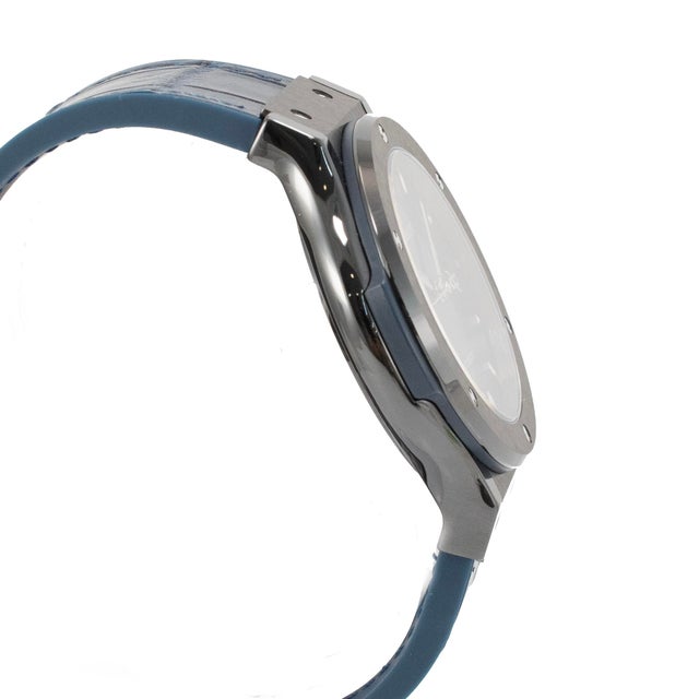 Modern Hublot Classic Fusion 45mm 511.cm.7170.rx Titanium Blue Dial Black Ceramic Watch For Sale - Image 3 of 11
