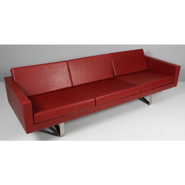 Model 57 Sofa in Black Leather and Steel attributed to Bodil Kjær, 1960s For Sale - Image 3 of 9