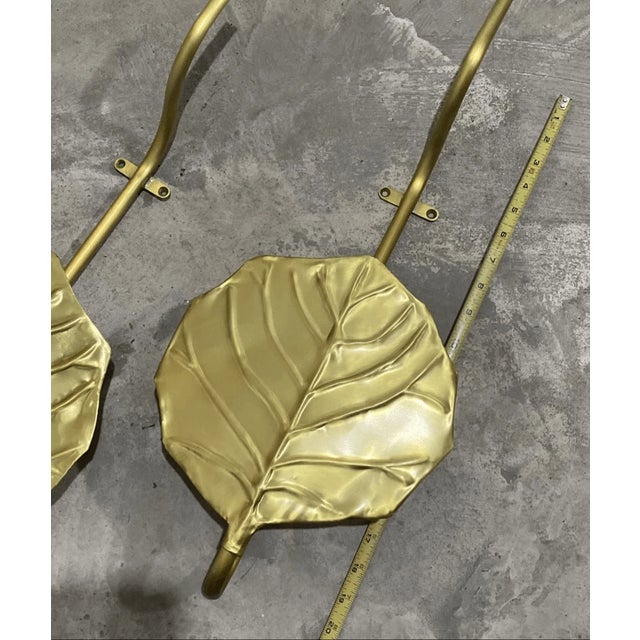 Vintage Large Monstera Leaf Metal Wall Mounted Tiebacks For Sale - Image 4 of 5