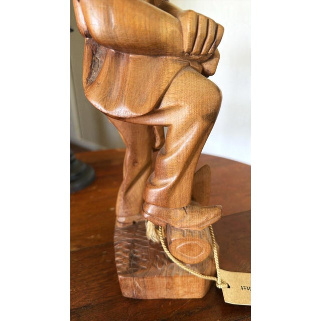Mid-Century Modern 1970s MCM Echt Holz Wood Carving Axe Man West Germany For Sale - Image 3 of 12
