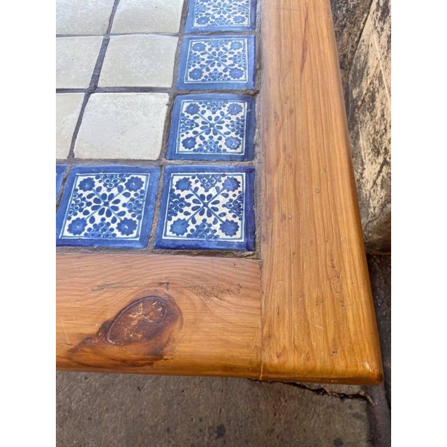 Vintage Rustic Mexican Dining Table With Talavera Tile Top Mid 20th