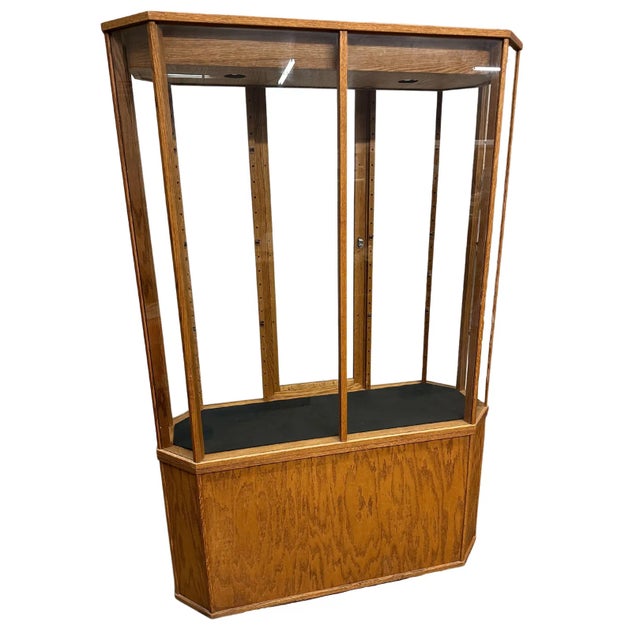 Vintage Oak Glass Display Cabinet For Sale - Image 4 of 4