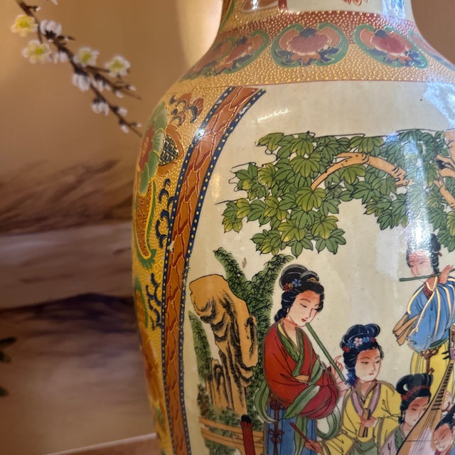 1970s Large Vintage Asian Style Hand Painted Satsuma Orange Vase For Sale - Image 5 of 12
