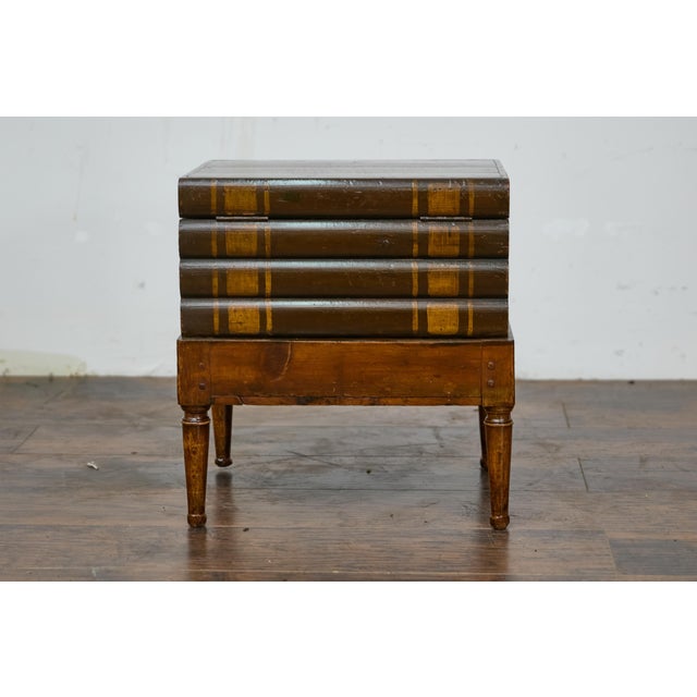 Victorian Faux Book Trunk on Base Table with Storage, 19th Century Accent Piece For Sale - Image 11 of 12
