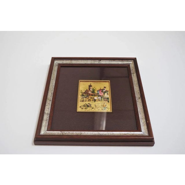 Brown Small Gold Leaf Picture in Brown and Silver Frame, 1970s For Sale - Image 8 of 10