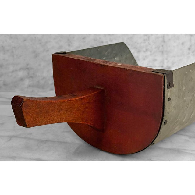 Wood Antique Primitive Farmhouse Red Wood & Galvanized Barn Feed Ice Scoop For Sale - Image 7 of 11