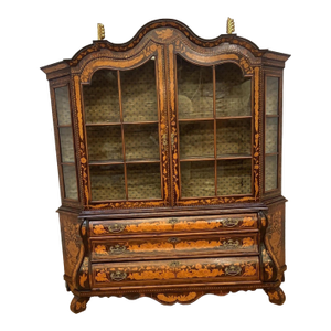 Antique Dutch Marquetry Vitrine Cabinet/Display Hutch