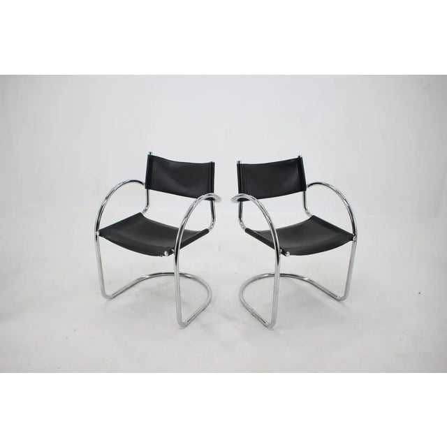 Chrome and Leather Tubular Chairs, Czechoslovakia, 1970s, Set of 4 For Sale - Image 4 of 9