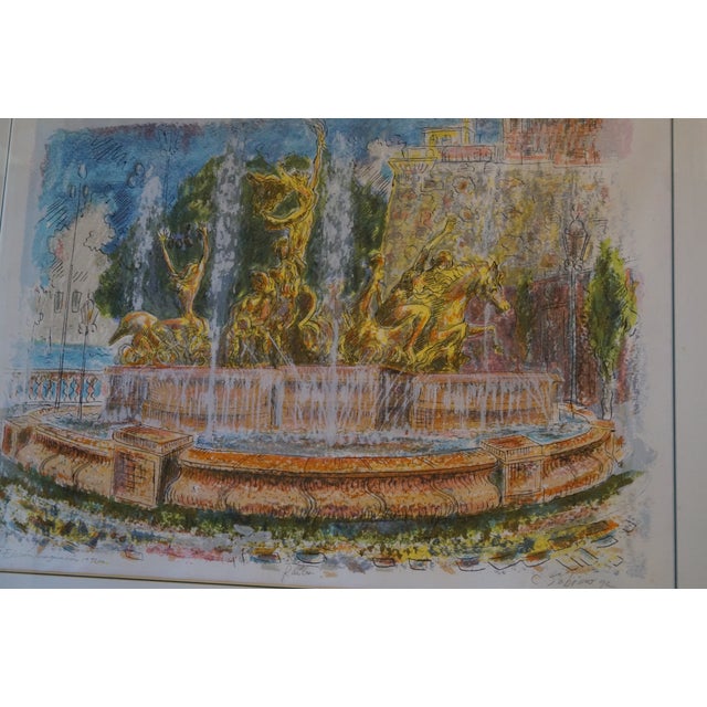 Blue 1990s Carmelo Sobrino Signed Numbered Versailles Fountain Serigraph For Sale - Image 8 of 9
