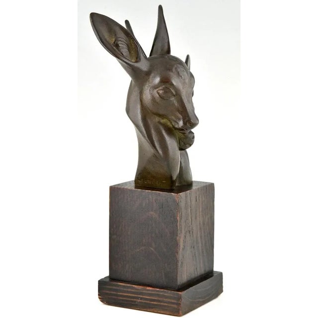 Wood G.H. Laurent, Art Deco Bust of Two Deer, 1930, Bronze For Sale - Image 7 of 11