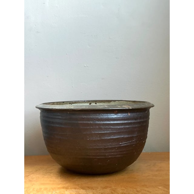Ceramic Vintage Monumental Rustic Brown Ceramic Bowl For Sale - Image 7 of 12