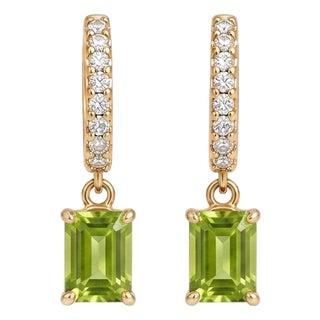 Natural Peridot Huggies Earrings | Dainty Gemstone Dangles Pavé Hoops | August Birthstone Earrings - A Pair For Sale