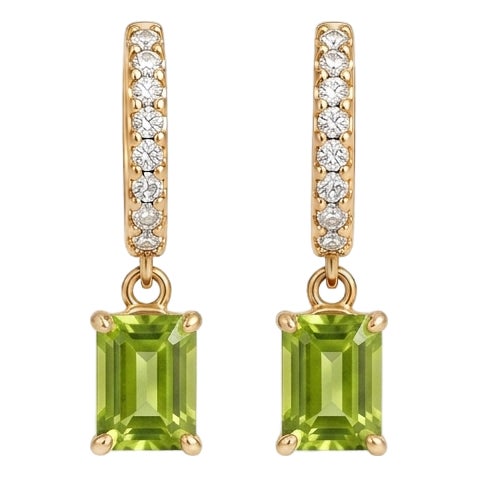 Natural Peridot Huggies Earrings | Dainty Gemstone Dangles Pavé Hoops | August Birthstone Earrings - A Pair For Sale