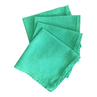 Vintage Hand-Dyed Green Napkins- Set of 4 For Sale