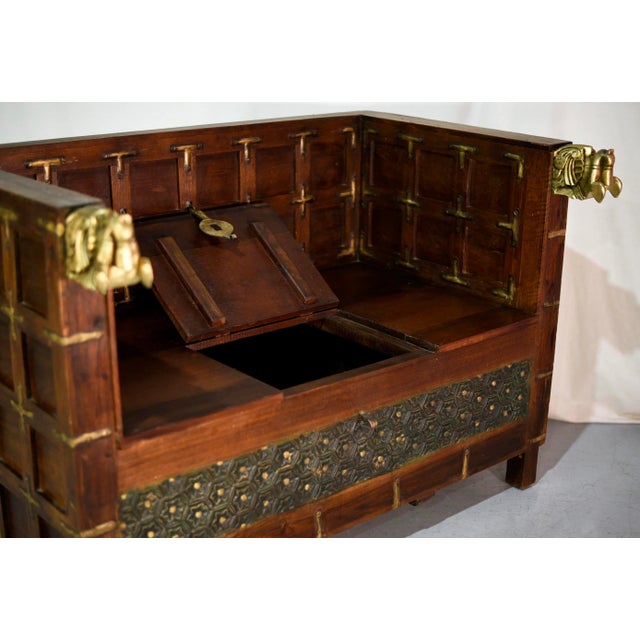 Early 20th Century Vintage Indian Carved Wood Gold Pegasus Damchiya Daybed Hope Chest For Sale - Image 5 of 13