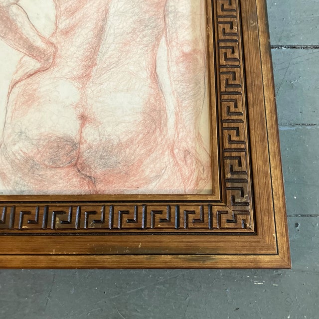 1970’s original sepia charcoal nude drawing. Framed. Measures 10x10 or 14.5x14.5 framed.