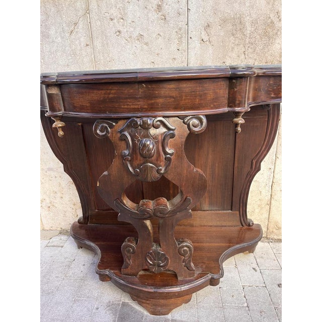 Wood Antique Console Table with Grey Marble, 1890s For Sale - Image 7 of 11