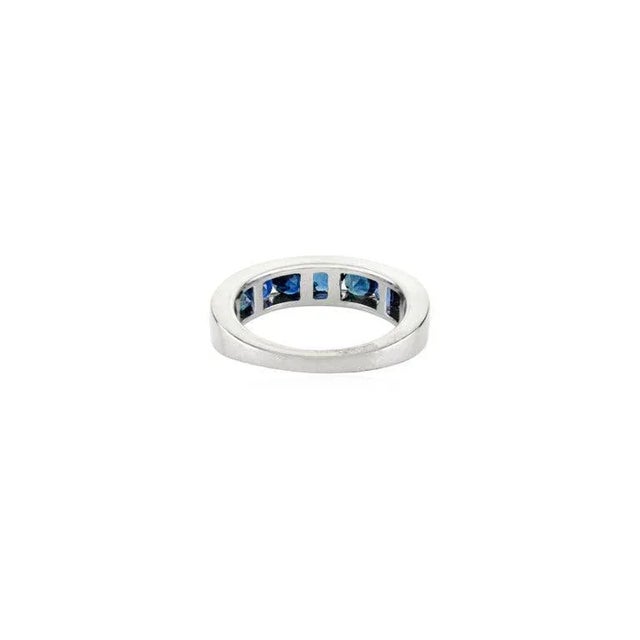 Metal Deep Blue Sapphire Half Eternity Band in Sterling Silver Size 6.5 For Sale - Image 7 of 9