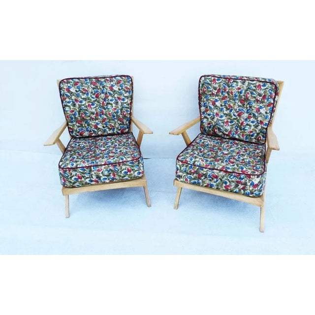 Set of 2 slached beech wood armchairs, with new plasticized coating cinz type fabric completely removable and washable....