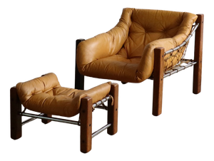 Amazonas Lounge Chair with Ottoman in Cognac Leather by Jean Gillon Brazil 1960s