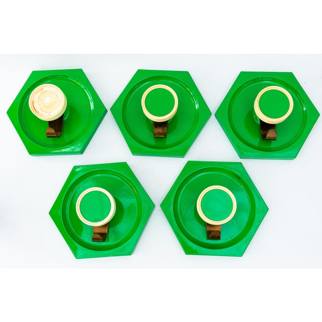 Green Plastic Wall Hooks with Brass Hook, 1970s, Set of 5 For Sale - Image 8 of 8